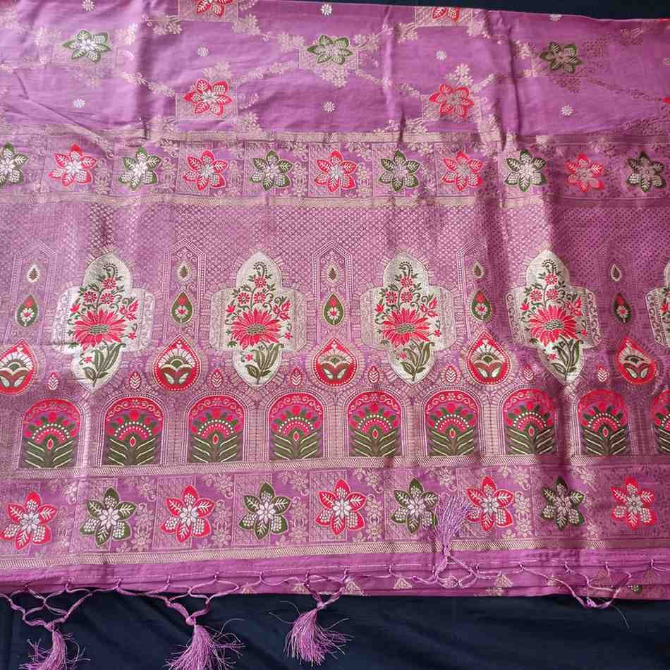 ROSE LAVENDER BOX FLORAL JAAL MEENA BANARASI VISCOSE SAREE