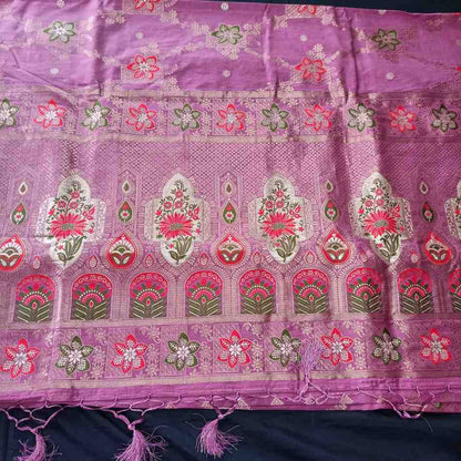 ROSE LAVENDER BOX FLORAL JAAL MEENA BANARASI VISCOSE SAREE