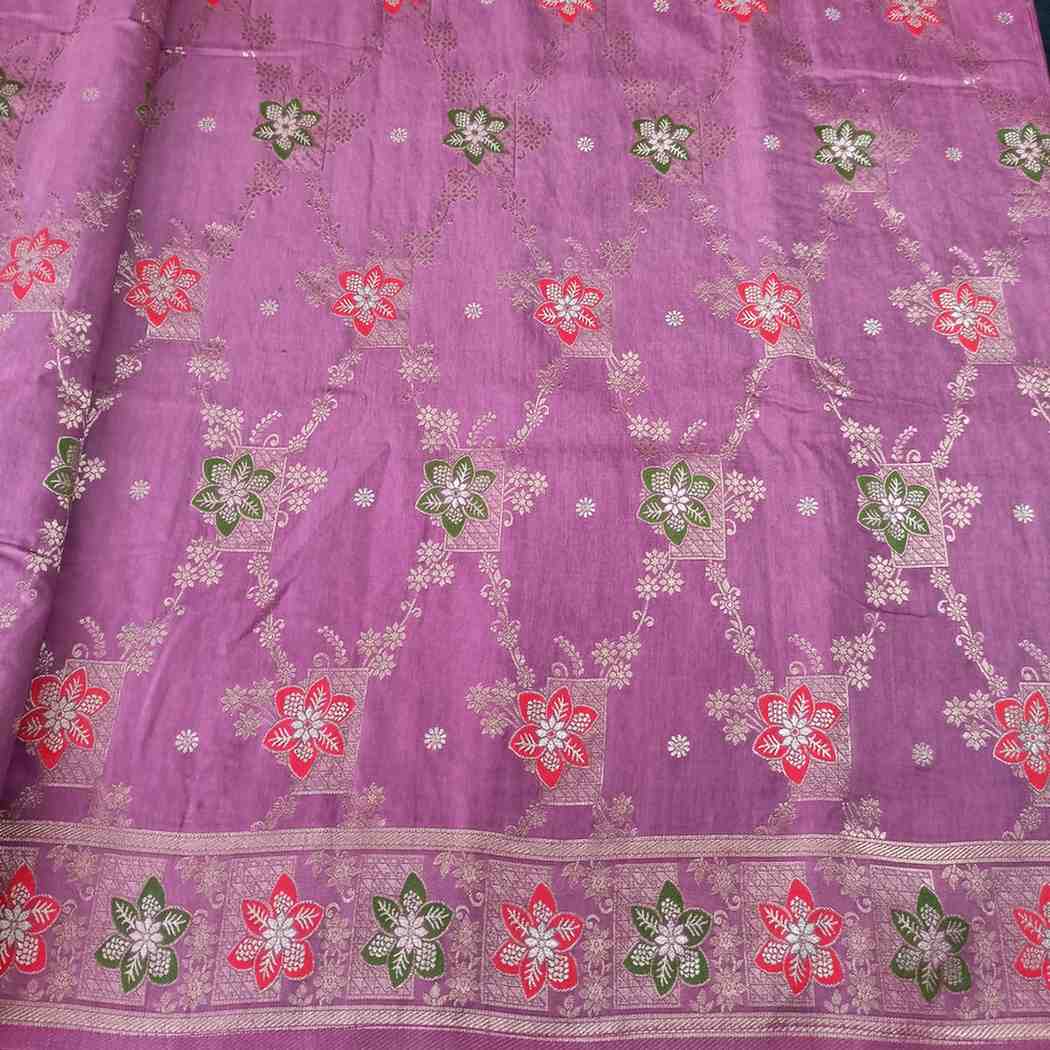 ROSE LAVENDER BOX FLORAL JAAL MEENA BANARASI VISCOSE SAREE