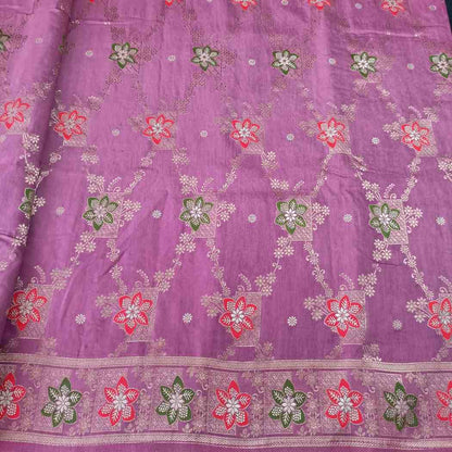 ROSE LAVENDER BOX FLORAL JAAL MEENA BANARASI VISCOSE SAREE