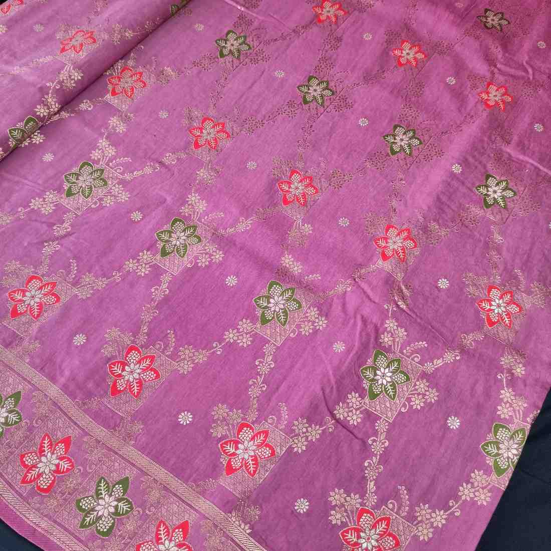 ROSE LAVENDER BOX FLORAL JAAL MEENA BANARASI VISCOSE SAREE