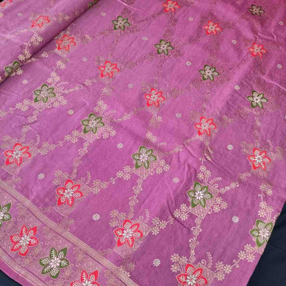 ROSE LAVENDER BOX FLORAL JAAL MEENA BANARASI VISCOSE SAREE