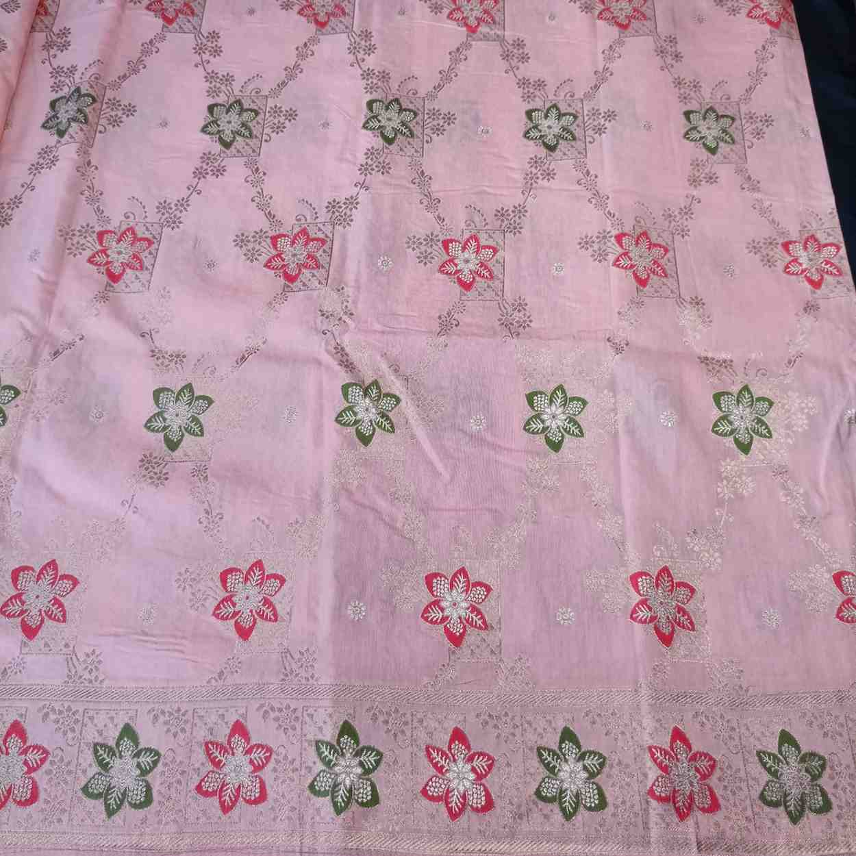POWDER PEACH FLORAL JAAL MEENA BANARASI VISCOSE SAREE