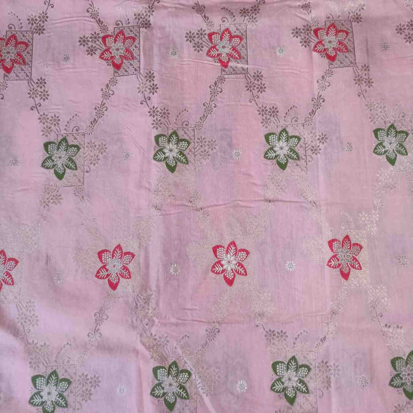 POWDER PEACH FLORAL JAAL MEENA BANARASI VISCOSE SAREE