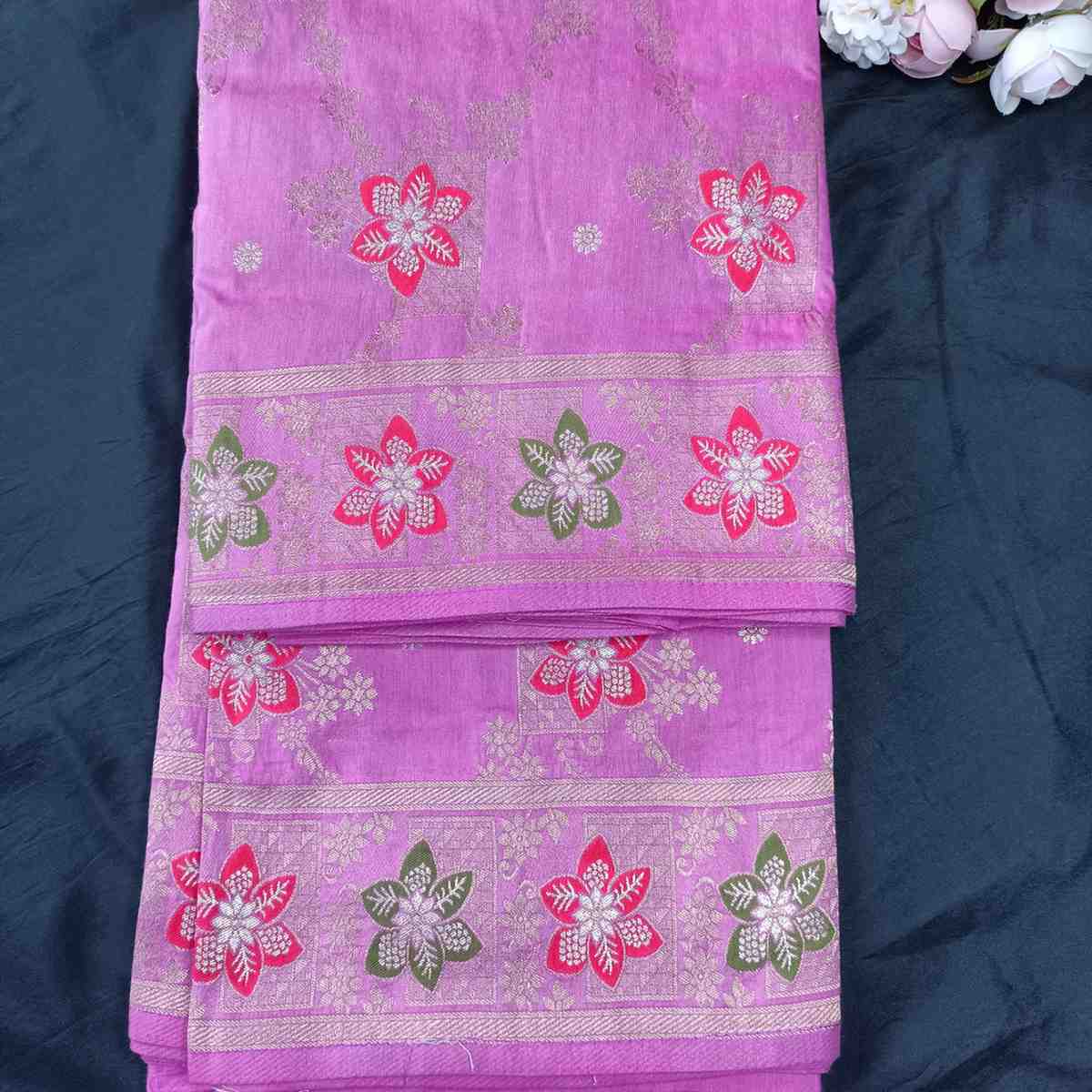 LAVENDER PINK BOX FLORAL JAAL MEENA BANARASI VISCOSE SAREE