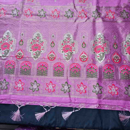 LAVENDER PINK BOX FLORAL JAAL MEENA BANARASI VISCOSE SAREE
