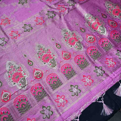 LAVENDER PINK BOX FLORAL JAAL MEENA BANARASI VISCOSE SAREE