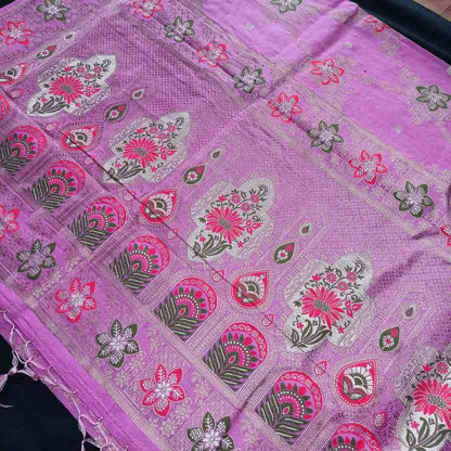 LAVENDER PINK BOX FLORAL JAAL MEENA BANARASI VISCOSE SAREE
