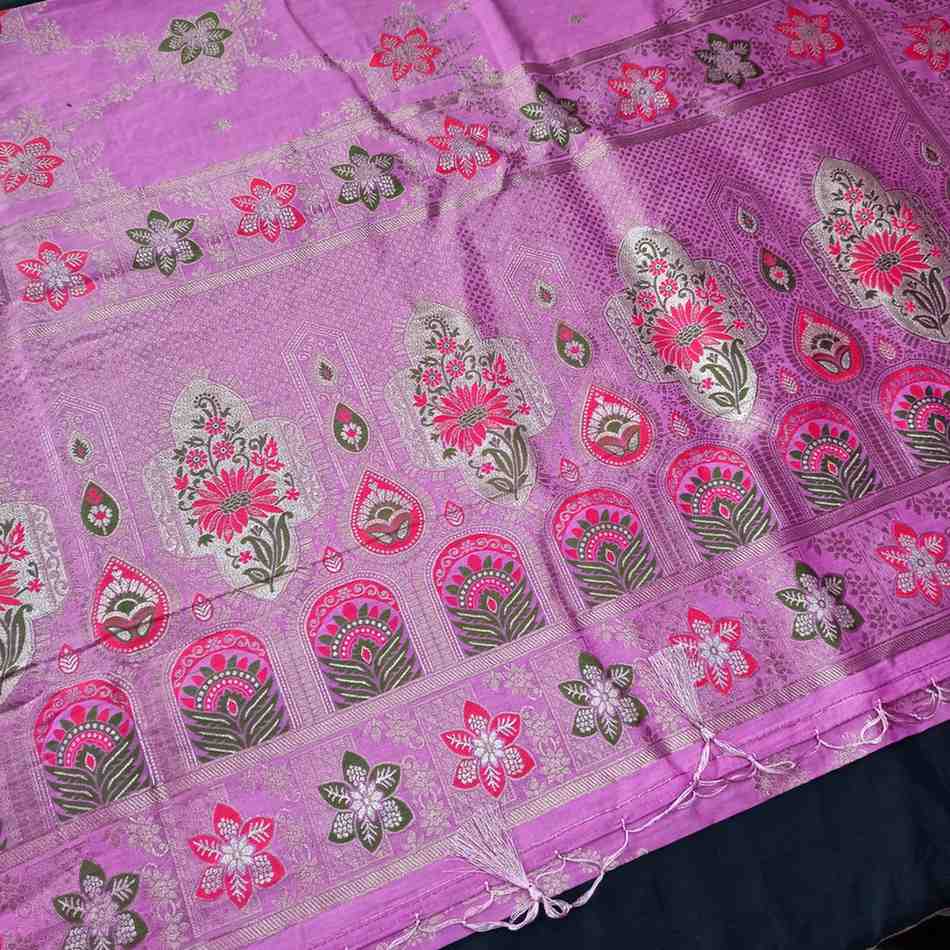 LAVENDER PINK BOX FLORAL JAAL MEENA BANARASI VISCOSE SAREE