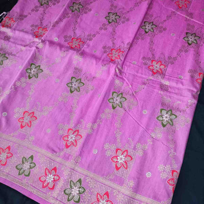 LAVENDER PINK BOX FLORAL JAAL MEENA BANARASI VISCOSE SAREE