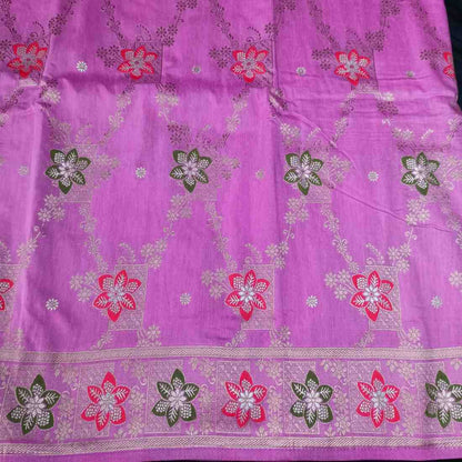 LAVENDER PINK BOX FLORAL JAAL MEENA BANARASI VISCOSE SAREE