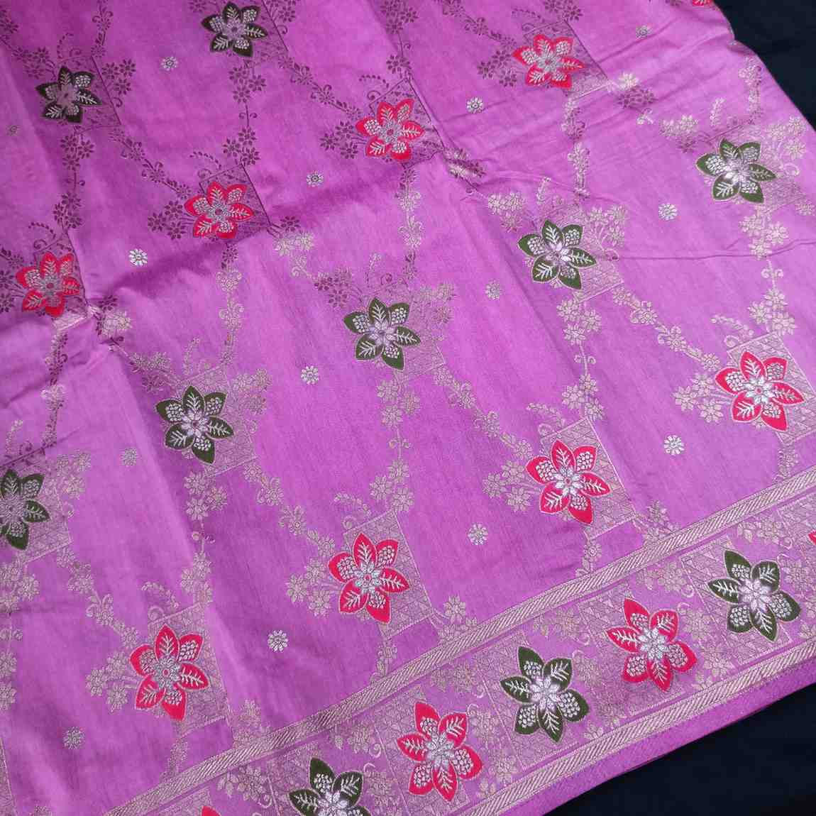LAVENDER PINK BOX FLORAL JAAL MEENA BANARASI VISCOSE SAREE