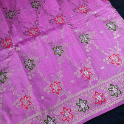 LAVENDER PINK BOX FLORAL JAAL MEENA BANARASI VISCOSE SAREE