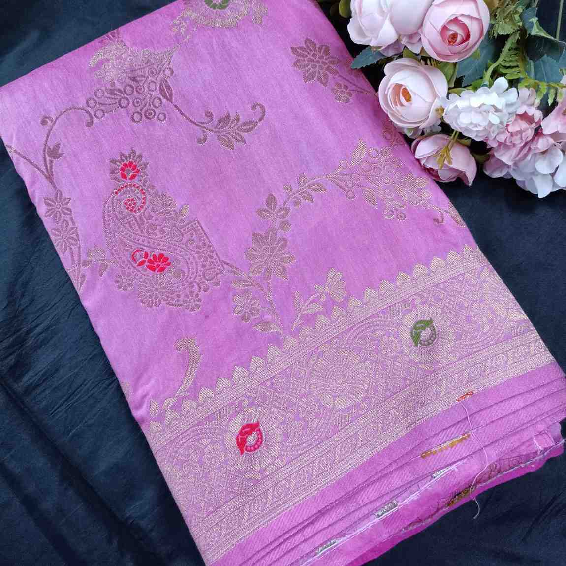 LAVENDER PINK MANGO BOX MEENA BANARASI VISCOSE SAREE