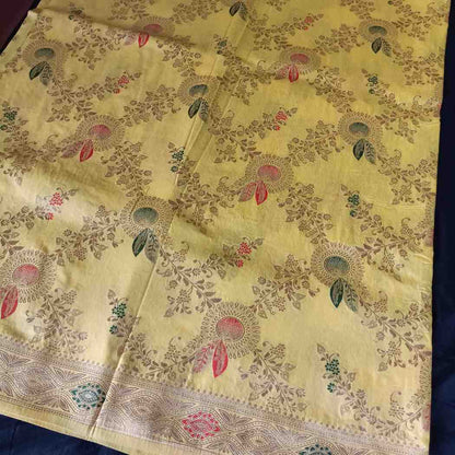 YELLOW FLORAL JAAL BANARASI VISCOSE SAREE