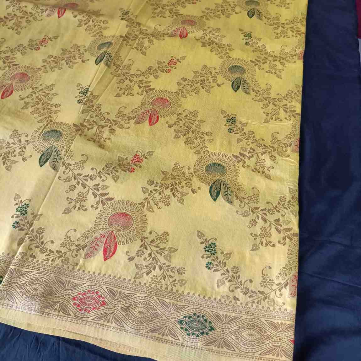 YELLOW FLORAL JAAL BANARASI VISCOSE SAREE