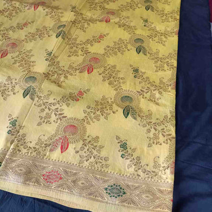 YELLOW FLORAL JAAL BANARASI VISCOSE SAREE