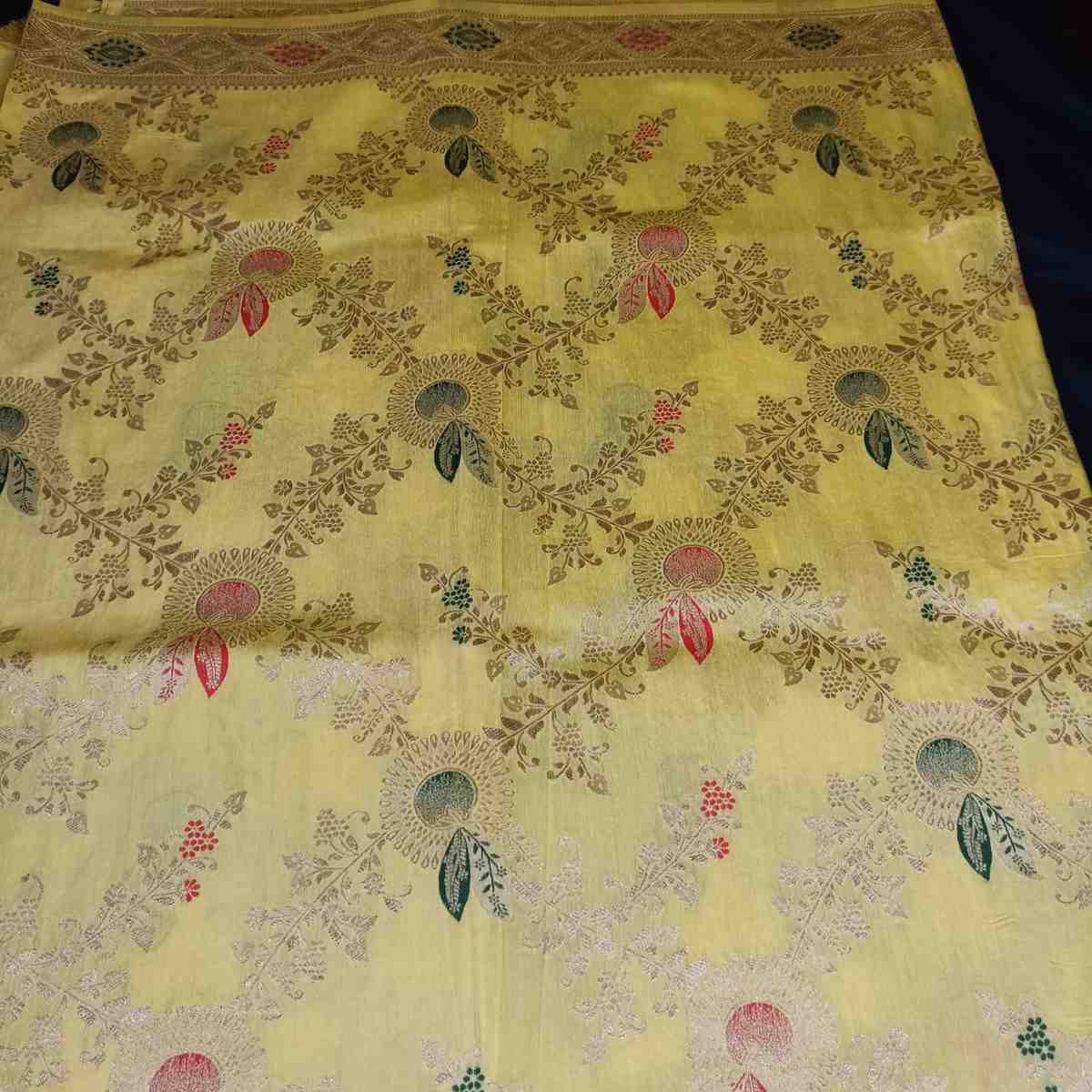 YELLOW FLORAL JAAL BANARASI VISCOSE SAREE