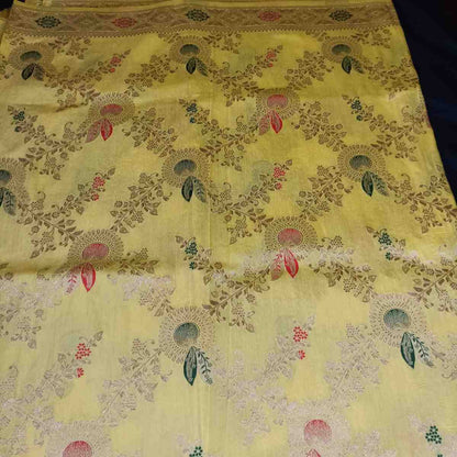YELLOW FLORAL JAAL BANARASI VISCOSE SAREE