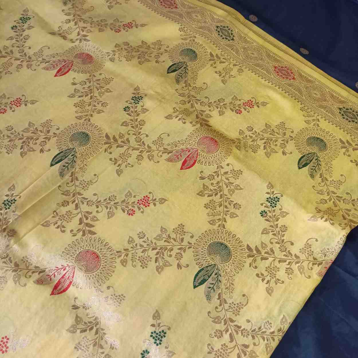 YELLOW FLORAL JAAL BANARASI VISCOSE SAREE