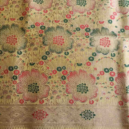 YELLOW FLORAL JAAL BANARASI VISCOSE SAREE