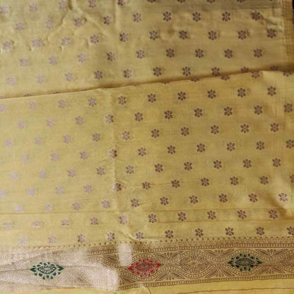 YELLOW FLORAL JAAL BANARASI VISCOSE SAREE