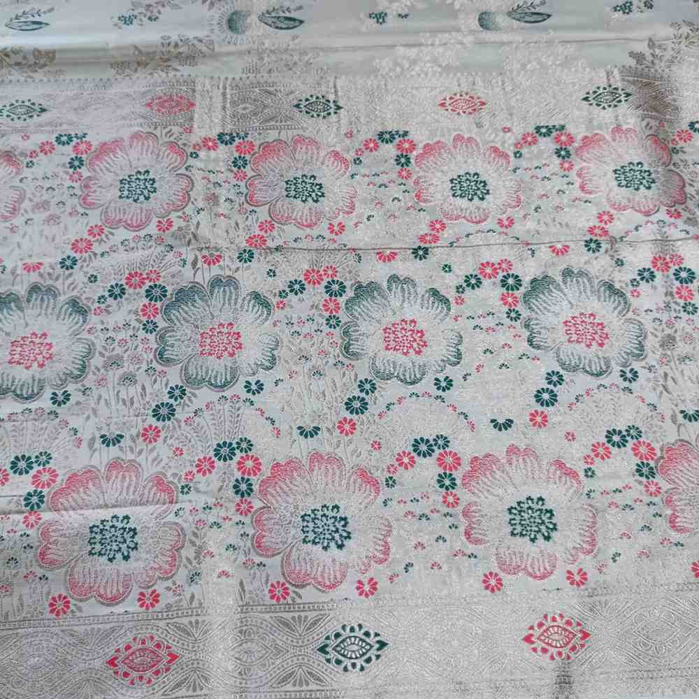 OFF WHITE FLORAL JAAL BANARASI VISCOSE SAREE