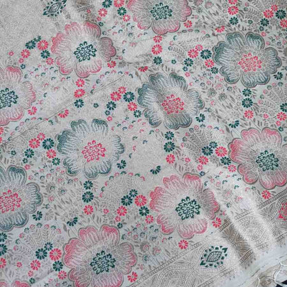 OFF WHITE FLORAL JAAL BANARASI VISCOSE SAREE