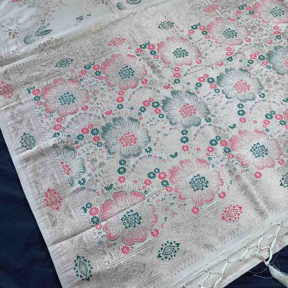 OFF WHITE FLORAL JAAL BANARASI VISCOSE SAREE
