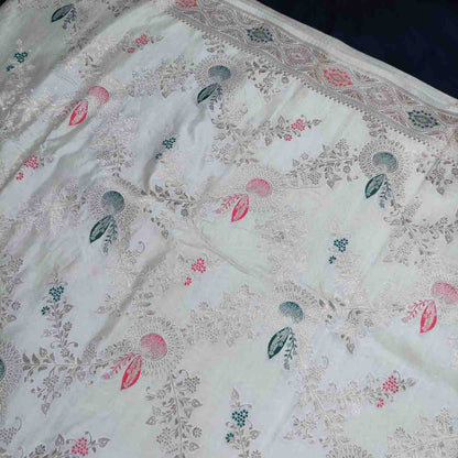 OFF WHITE FLORAL JAAL BANARASI VISCOSE SAREE