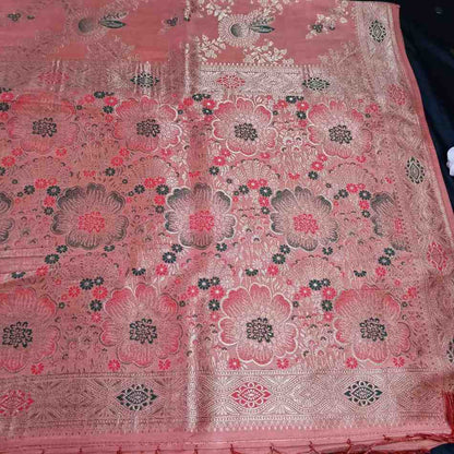 ORANGE FLORAL JAAL BANARASI VISCOSE SAREE