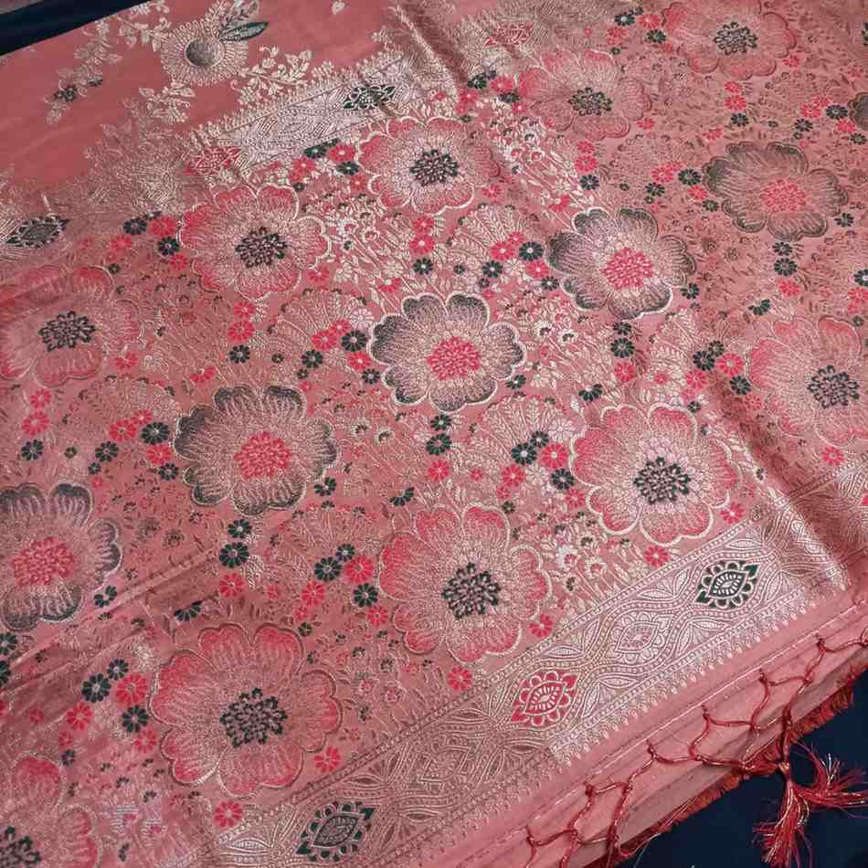 ORANGE FLORAL JAAL BANARASI VISCOSE SAREE