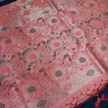 ORANGE FLORAL JAAL BANARASI VISCOSE SAREE