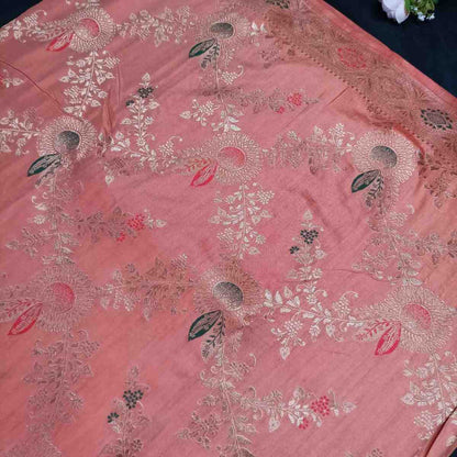 ORANGE FLORAL JAAL BANARASI VISCOSE SAREE