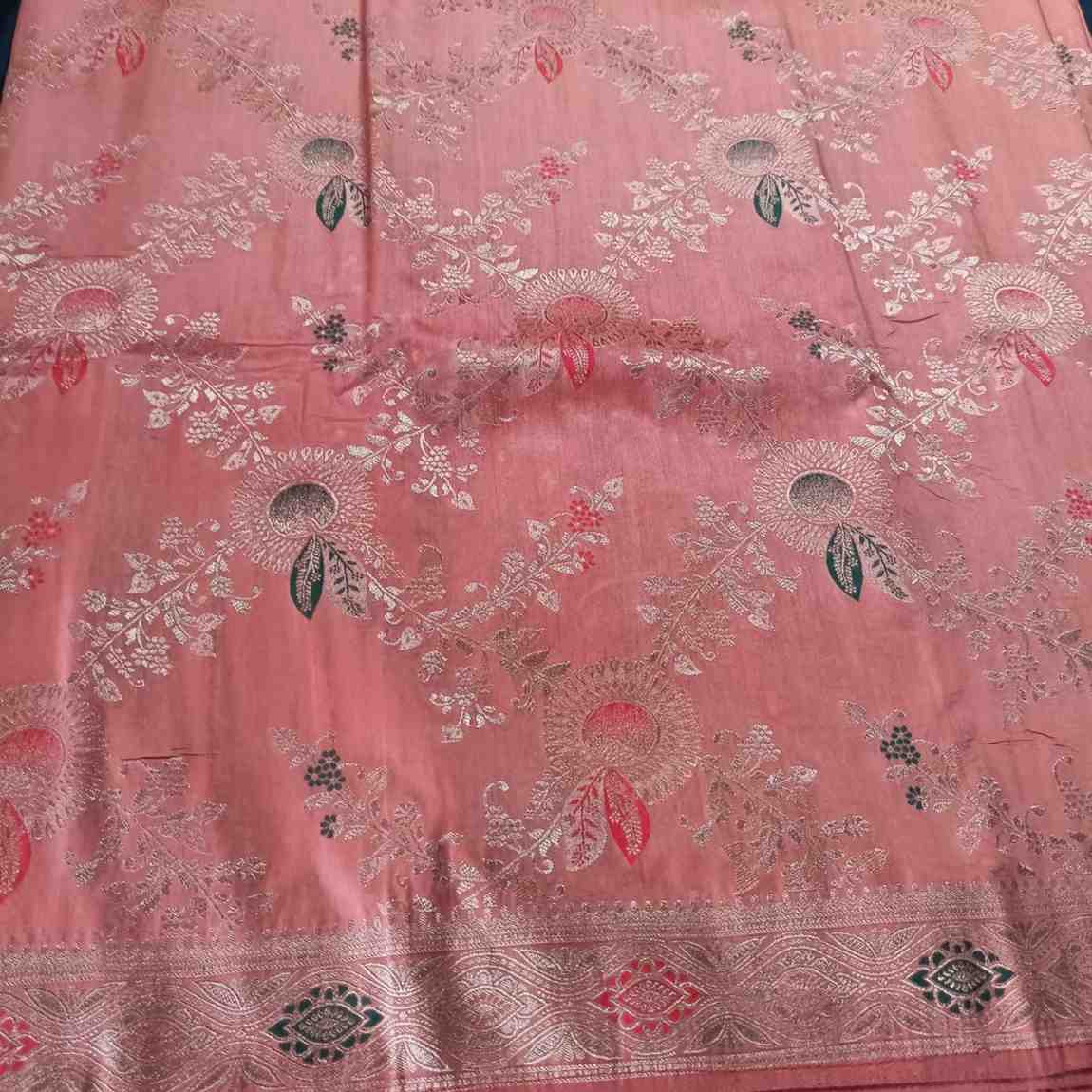 ORANGE FLORAL JAAL BANARASI VISCOSE SAREE