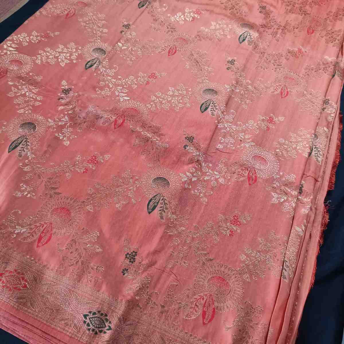 ORANGE FLORAL JAAL BANARASI VISCOSE SAREE