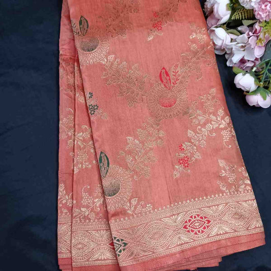 ORANGE FLORAL JAAL BANARASI VISCOSE SAREE
