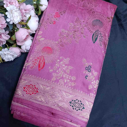 MAUVE FLORAL JAAL BANARASI VISCOSE SAREE