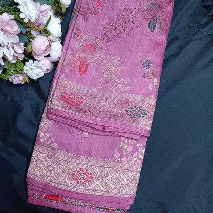 MAUVE FLORAL JAAL BANARASI VISCOSE SAREE