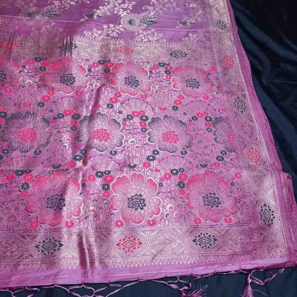 MAUVE FLORAL JAAL BANARASI VISCOSE SAREE
