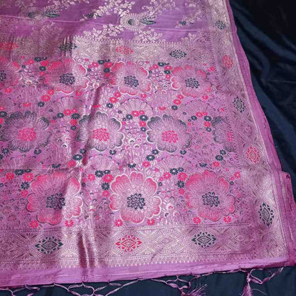 MAUVE FLORAL JAAL BANARASI VISCOSE SAREE