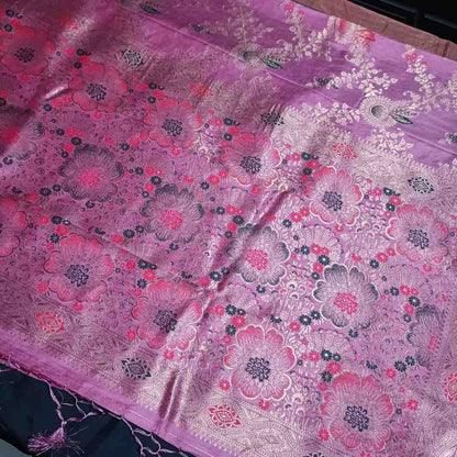 MAUVE FLORAL JAAL BANARASI VISCOSE SAREE