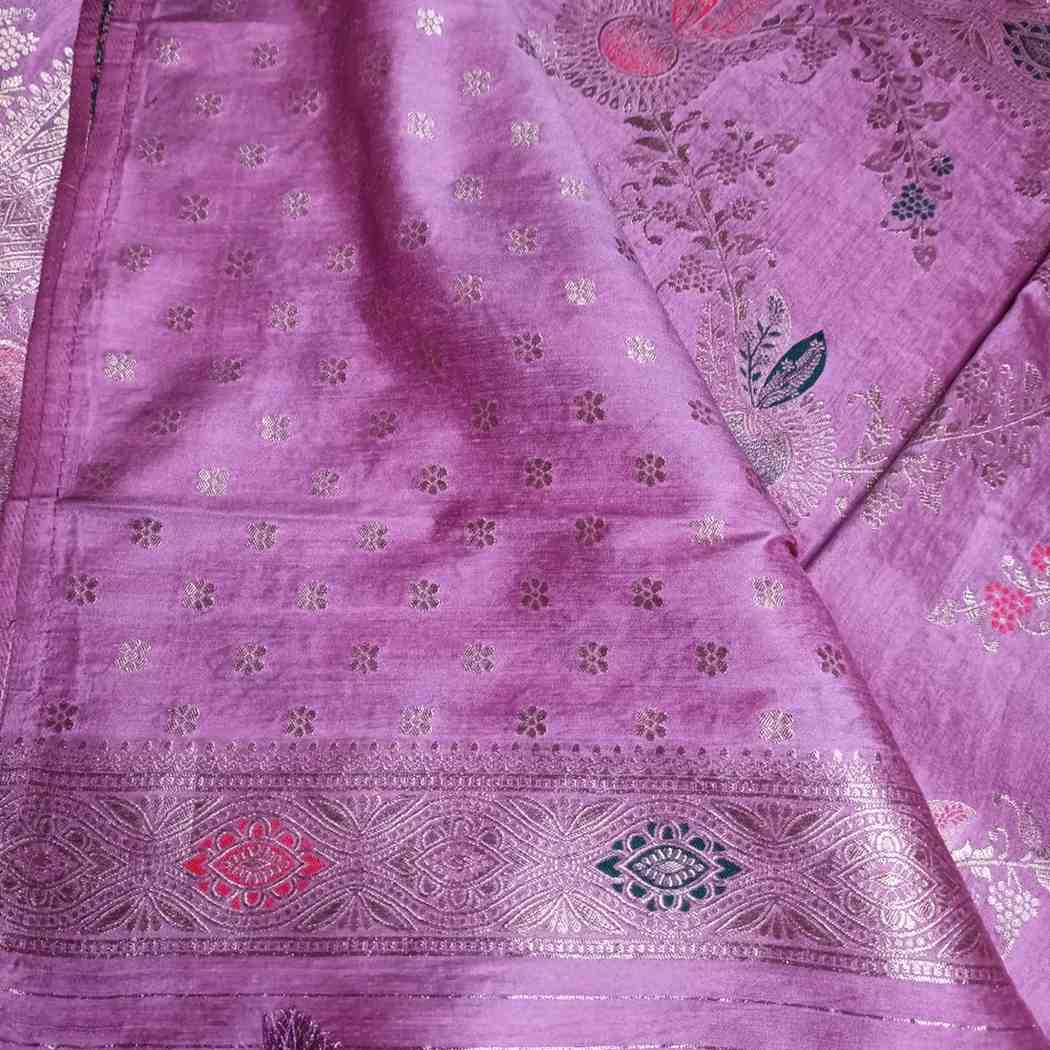 MAUVE FLORAL JAAL BANARASI VISCOSE SAREE