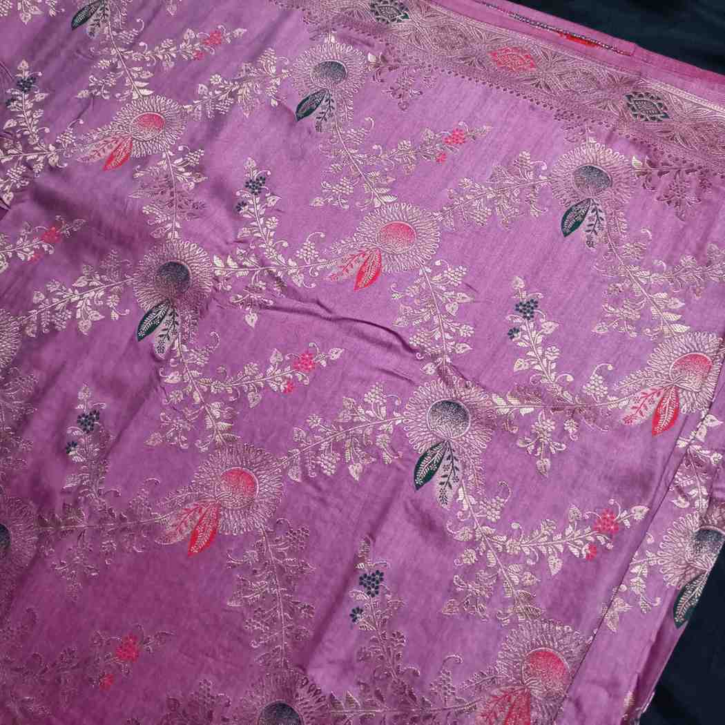 MAUVE FLORAL JAAL BANARASI VISCOSE SAREE