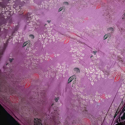 MAUVE FLORAL JAAL BANARASI VISCOSE SAREE