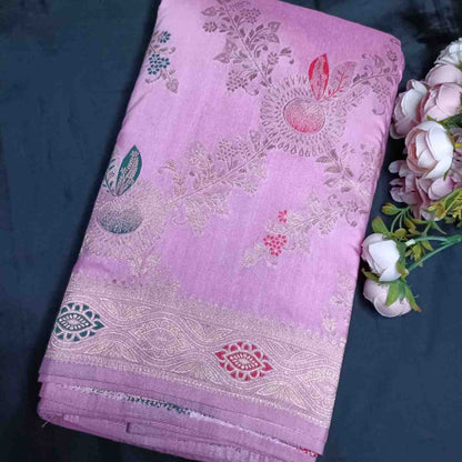 LOTUS PINK FLORAL JAAL BANARASI VISCOSE SAREE
