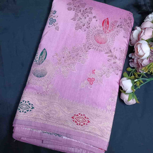 LOTUS PINK FLORAL JAAL BANARASI VISCOSE SAREE