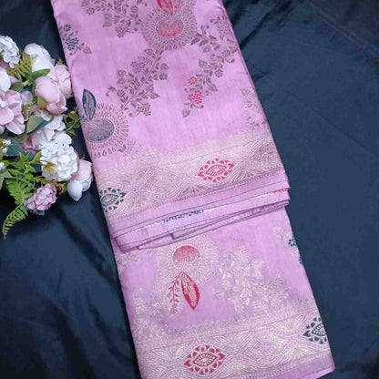 LOTUS PINK FLORAL JAAL BANARASI VISCOSE SAREE