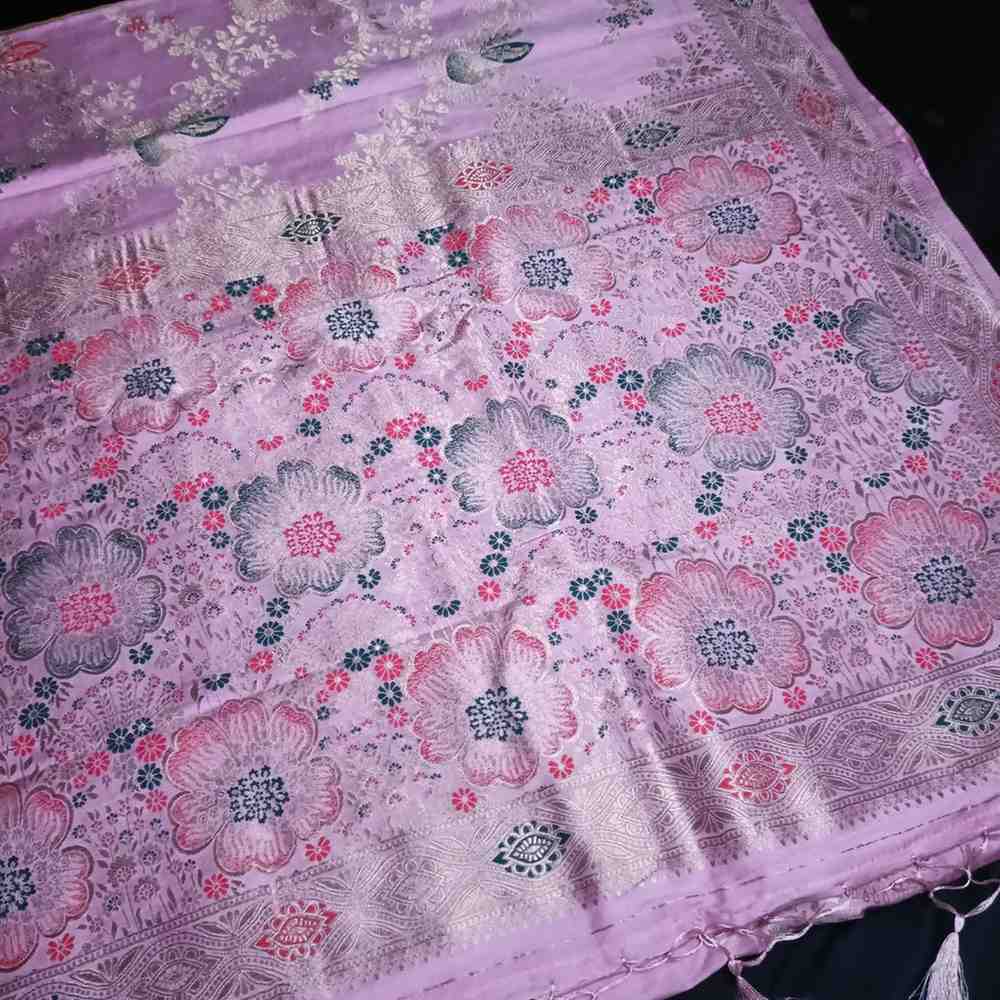 LOTUS PINK FLORAL JAAL BANARASI VISCOSE SAREE