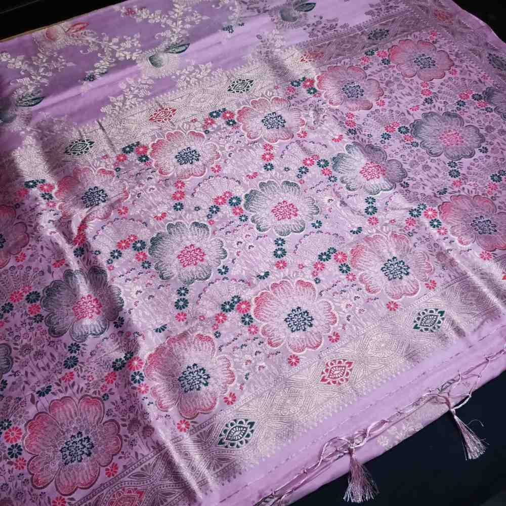 LOTUS PINK FLORAL JAAL BANARASI VISCOSE SAREE